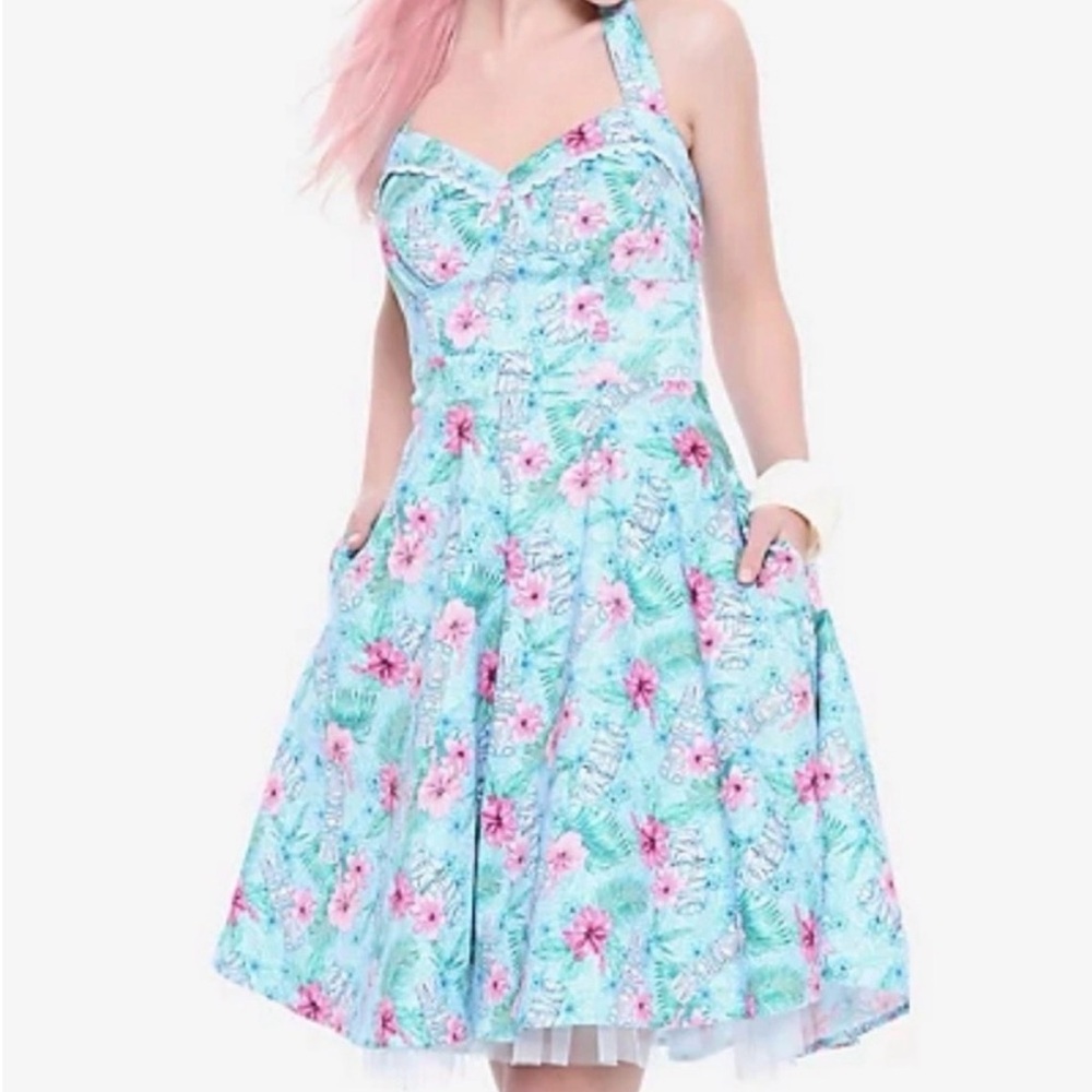 Hot Topic Blue Floral Tiki Swing Dress Retro Halter - Small - NWT